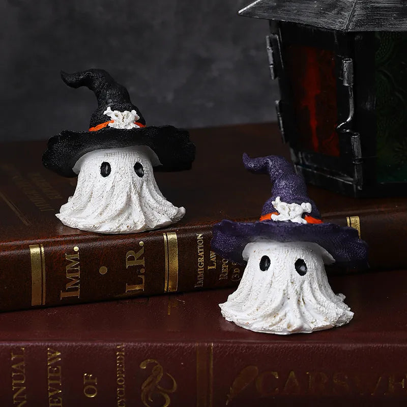 Resin wizard hat ornament decoration in black and purple colours for Halloween and holiday displays