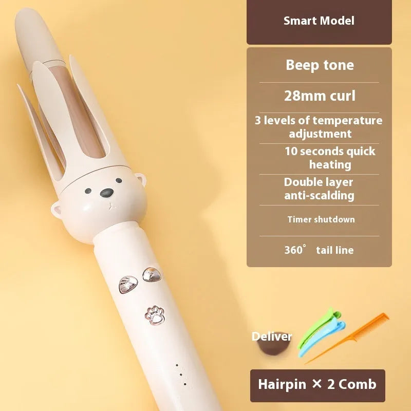 Beige automatic hair curler with negative ion technology and lazy curling function