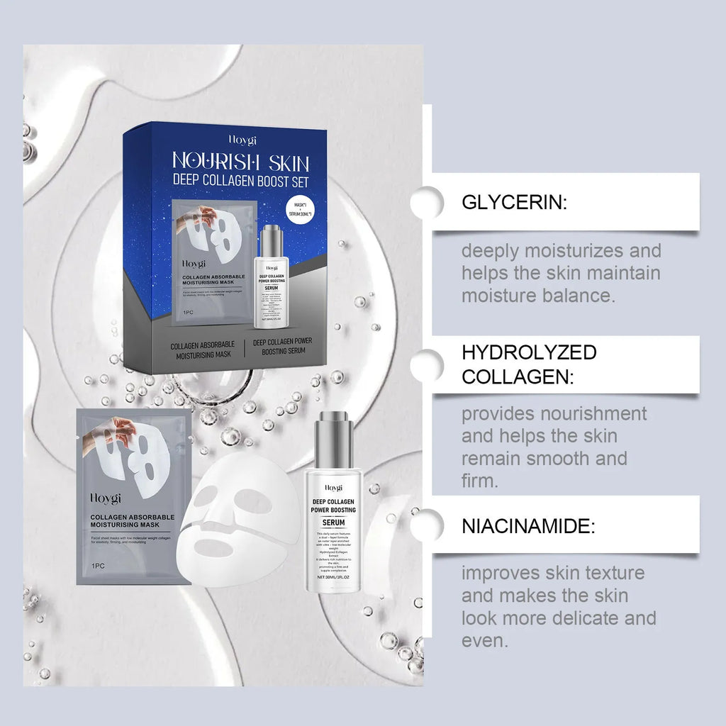 Collagen moisturising suit with facial mask and 30ml essence bottle for skincare