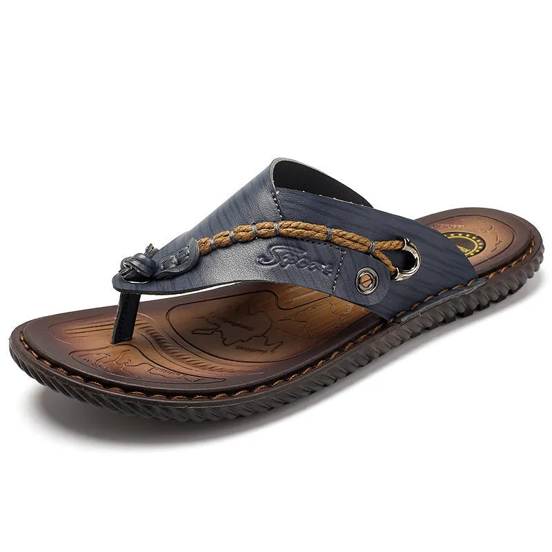 Men's black casual slippers with a non-slip sole and PU leather upper.