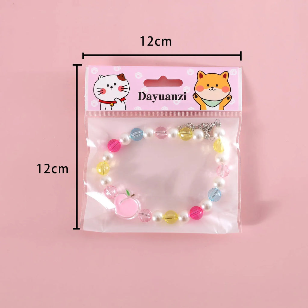 Colourful plastic pearl necklace for small dogs and cats with adjustable sizing