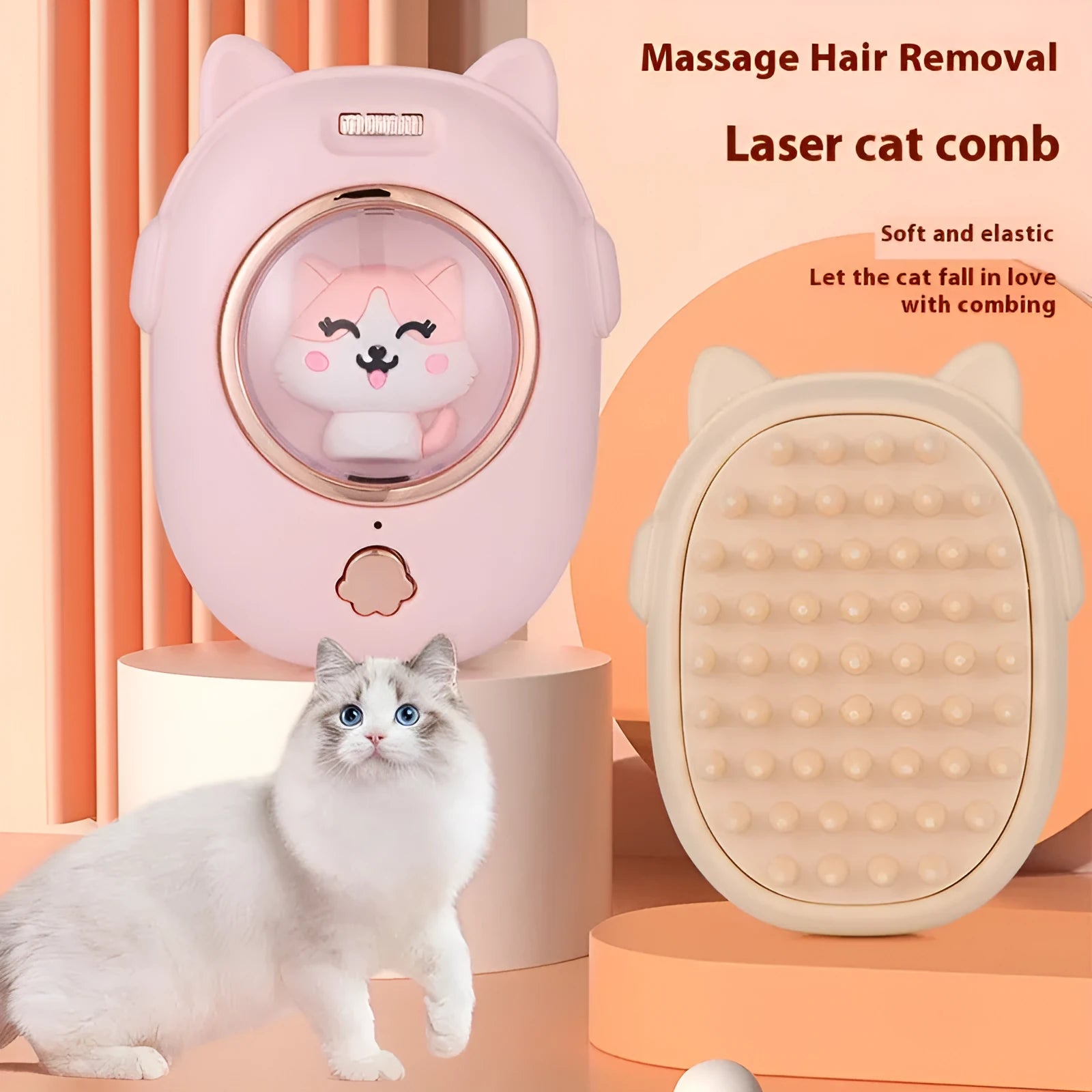 Pink and yellow pet comb laser toys for cat grooming and interactive play