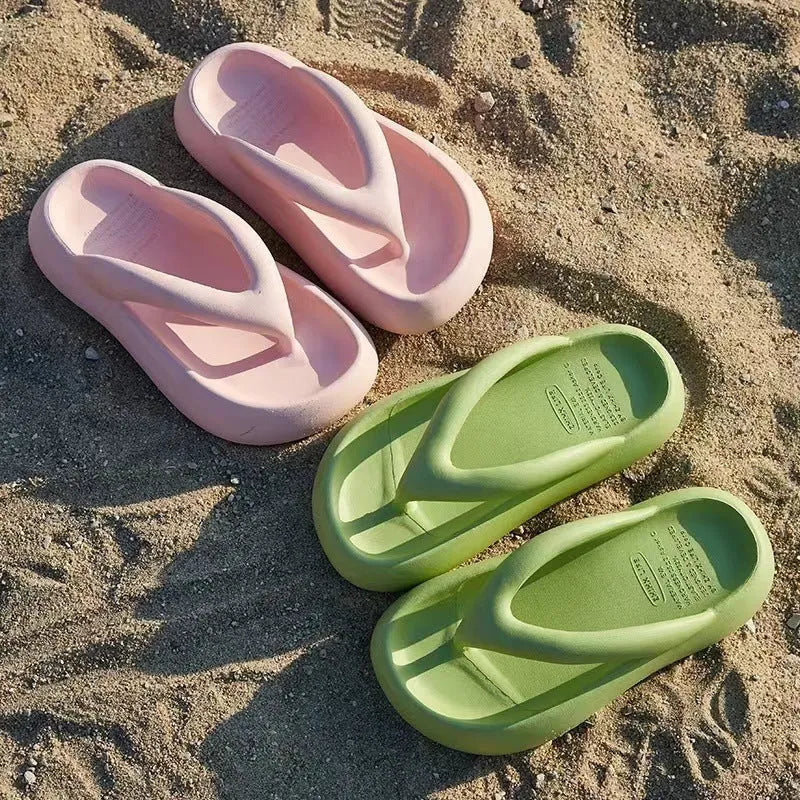 Solid colour EVA flip-flops with thick sole and bow detail in five colour options