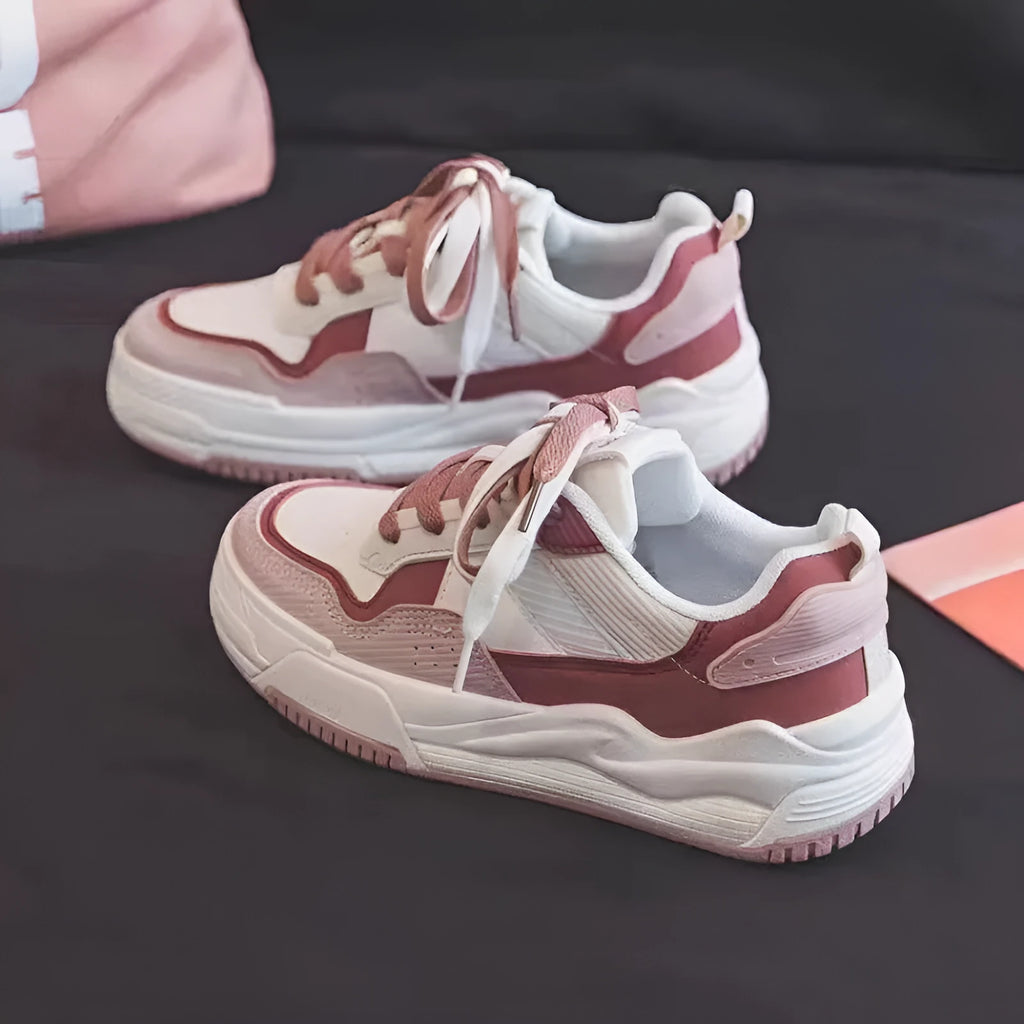 Women's pink low-top rubber sneakers with height-increasing soles and imitation leather lining