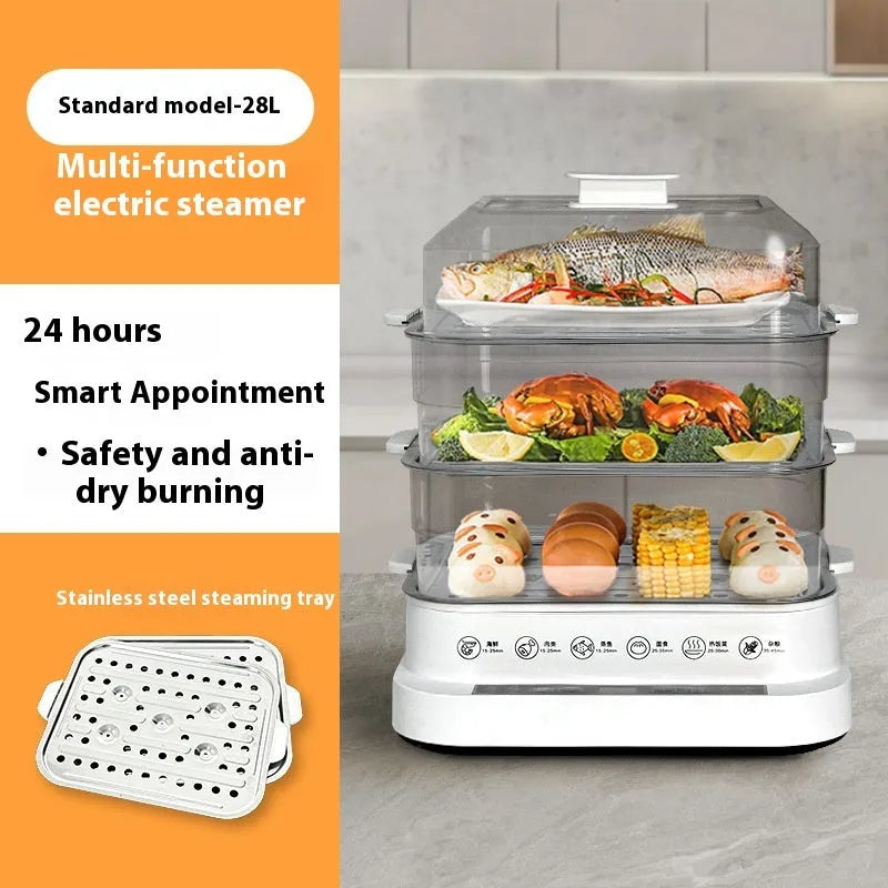 28 litre electric kitchen steamer with stainless steel construction and automatic water measurement
