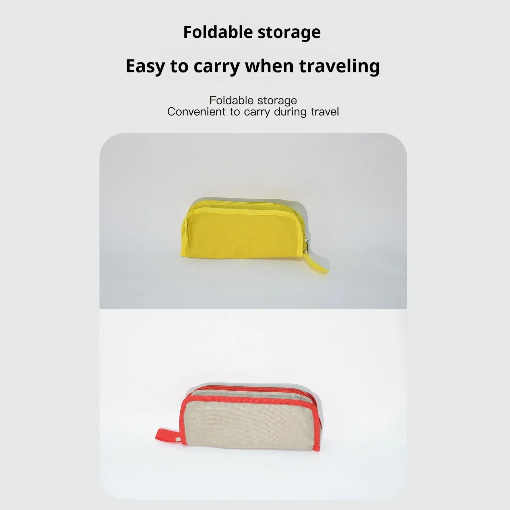 Lightweight foldable camp chair stool in khaki colour, shown both set up and folded into its compact pencil box carry case.