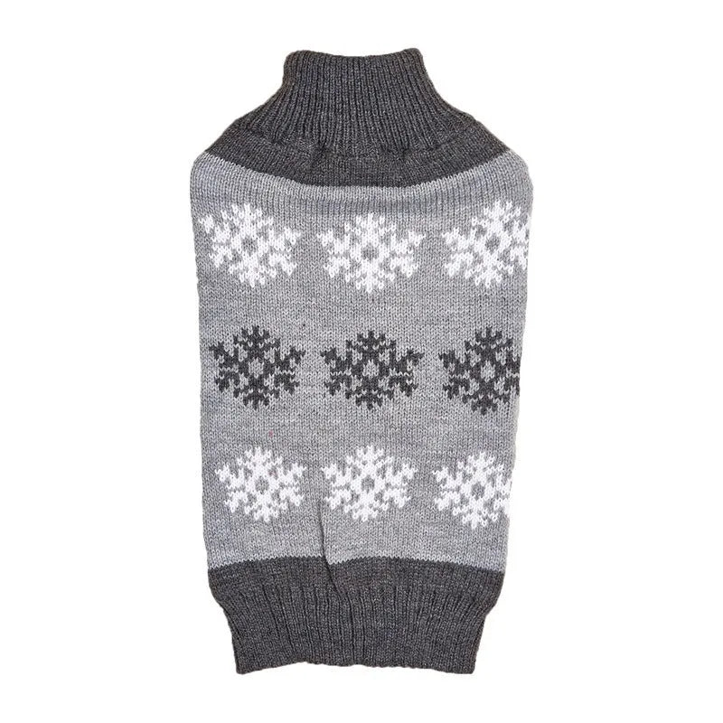 Grey and dark brown dog sweater with snowflake pattern for Christmas and winter wear