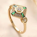 Square emerald cut diamond ring in lvzuan colour on a model finger, showing geometric Ins style.