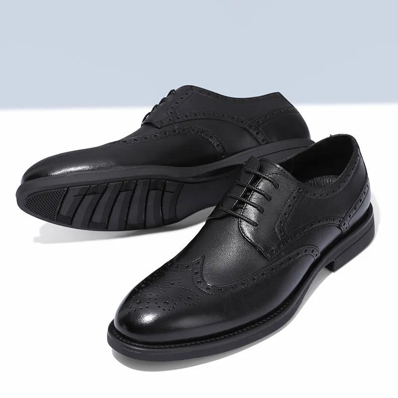 Men's black and brown brogue leather business shoes with PU upper in sizes 38-47