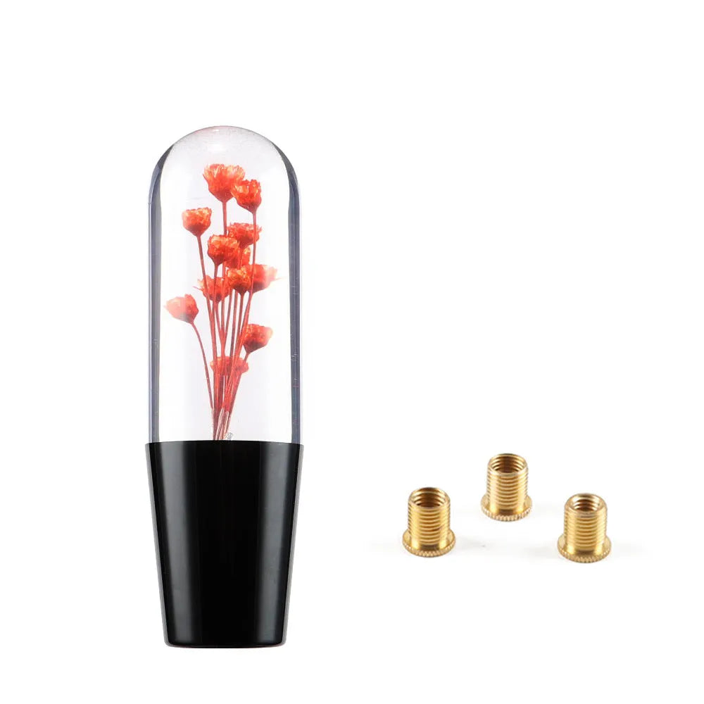 15cm transparent crystal car gear shift knob with flower design in seven colour options