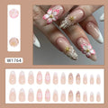 French style false nails with rock pattern flower design W1764 simple flower artificial nails