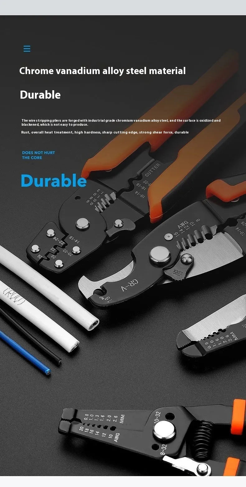 Fully automatic wire stripping pliers with high carbon steel blades for electricians