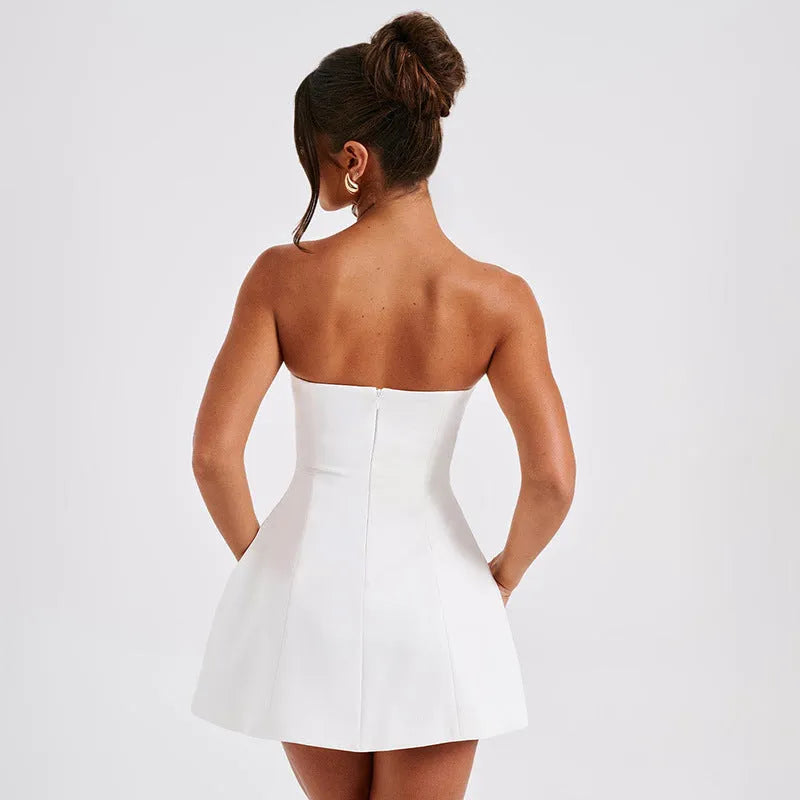 Women's solid colour backless tube dress in A-line silhouette for summer wear