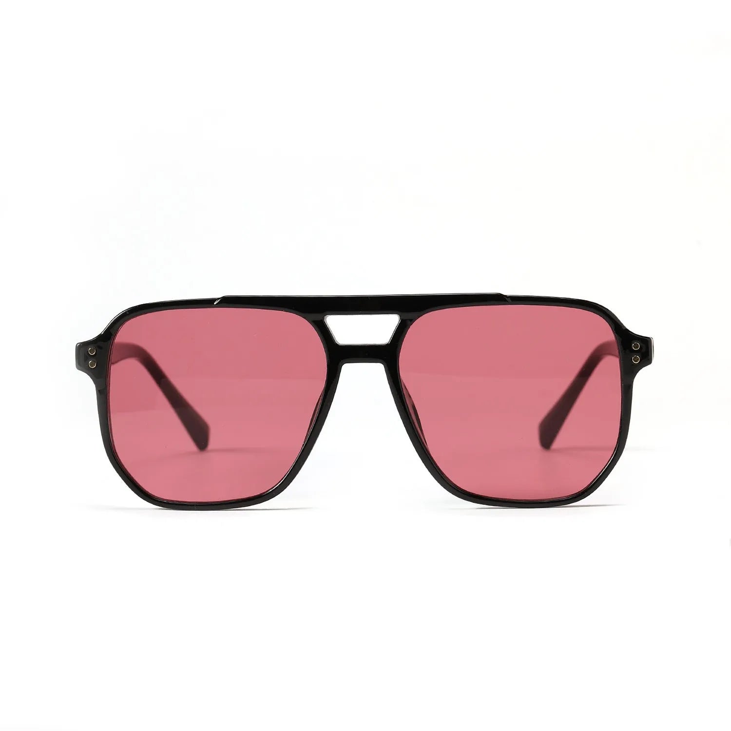 Women's square double beam fashion sunglasses with full-frame design in multiple colour options including bright black and light tea