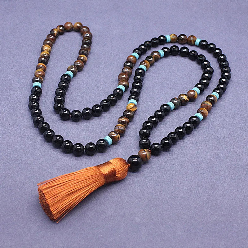 Natural agate and tiger's eye geometric bead jewellery set with necklace and bracelet