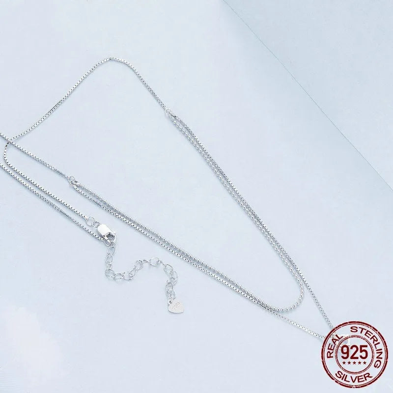 Double-layer sterling silver necklace with S925 pendant on pearl chain in silver colour