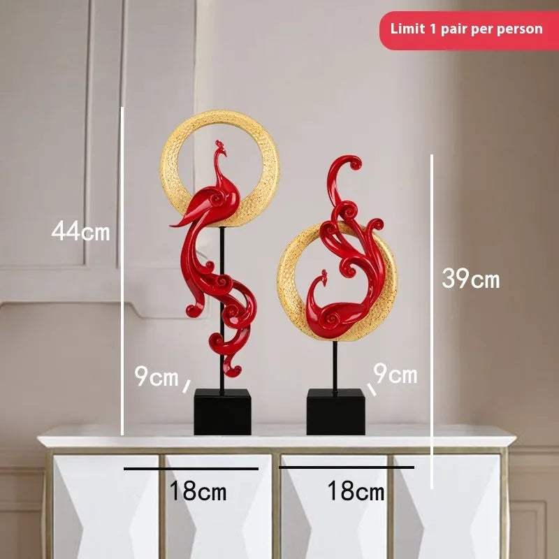 European style synthetic resin phoenix ornament in a choice of festive red, elegant silver, or rose gold colour.