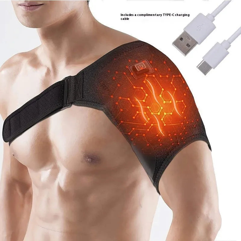 USB electric heating shoulder pad shown as a single padded unit with a USB cable for power.