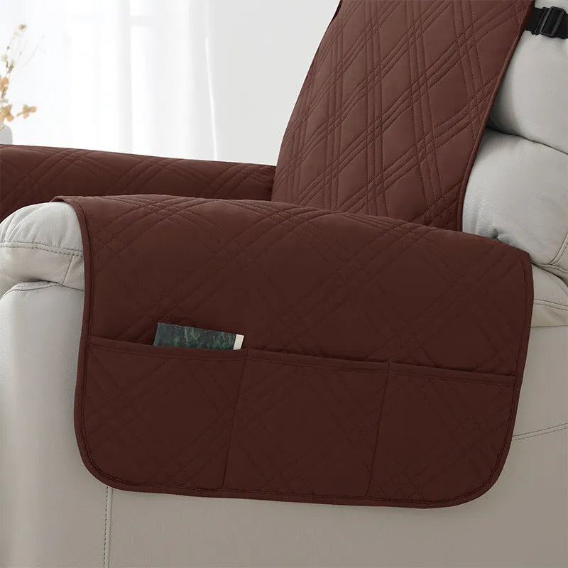 Quilted waterproof sofa cover for a Chivas massage chair in a navy blue colour.