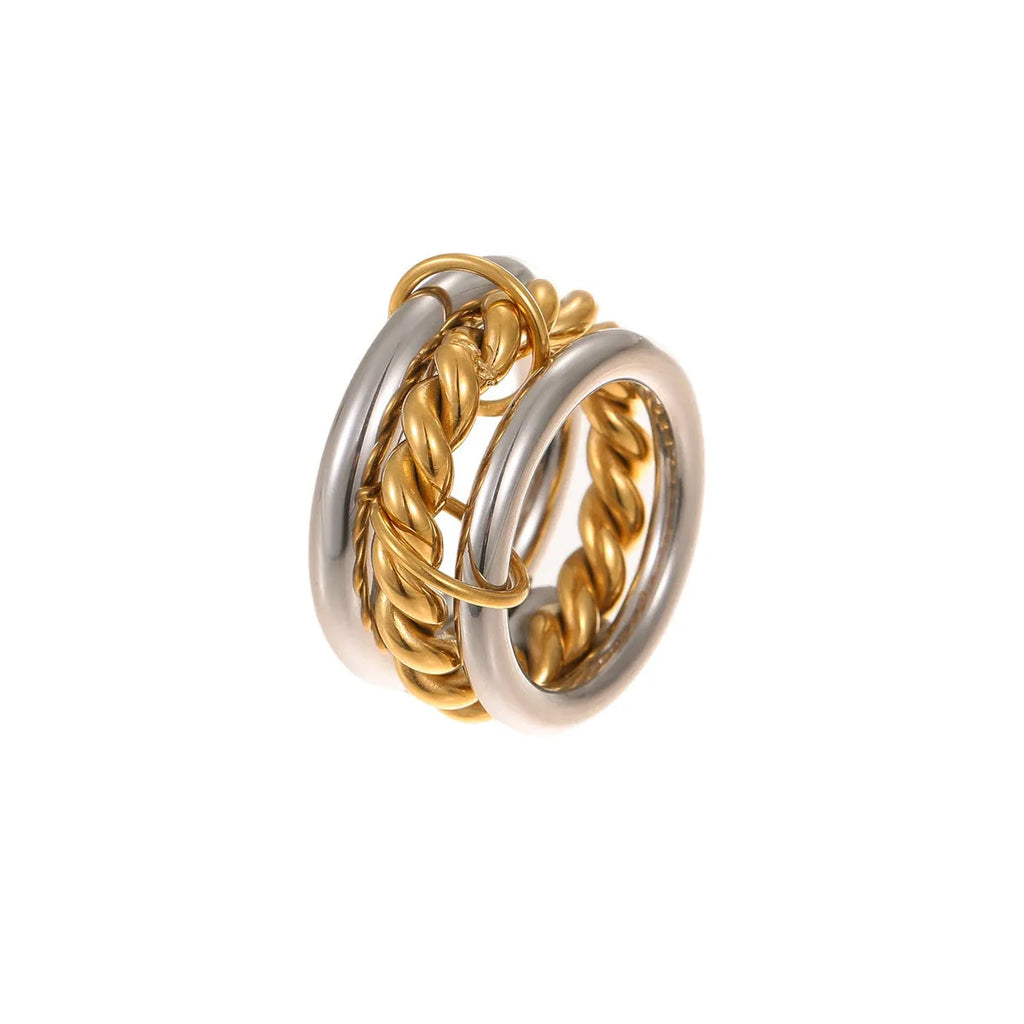 Stackable stainless steel rings with gold plating in three colour variations