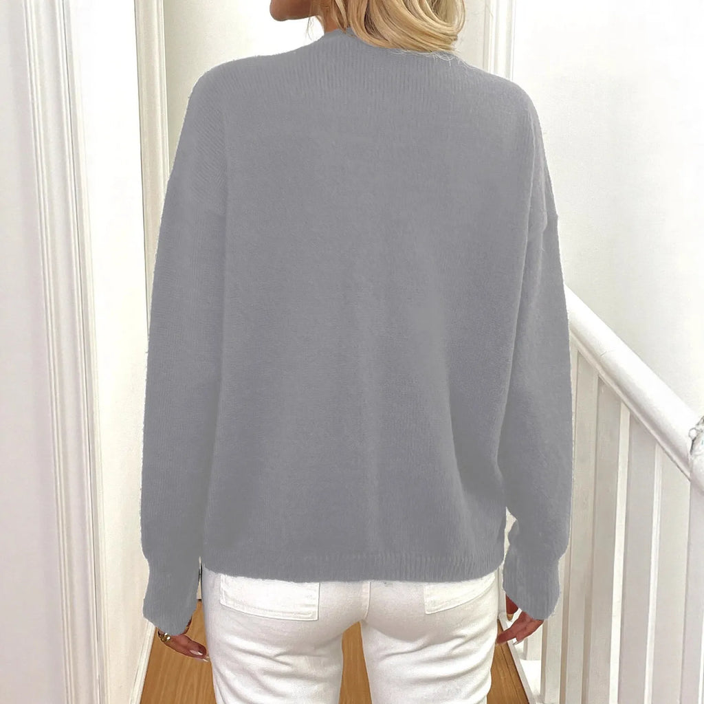 Women's deer plush sweater coat with princess sleeves in street hipster style, available in black or grey