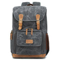 Canvas DSLR camera backpack in khaki colour showing organised storage compartments
