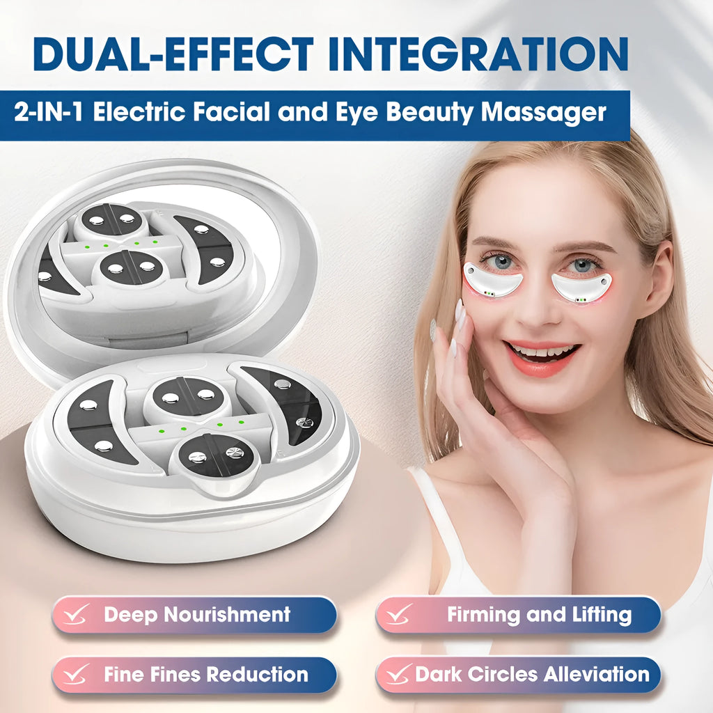 White wireless red light eye massager with EMS technology for dark circles and facial treatments