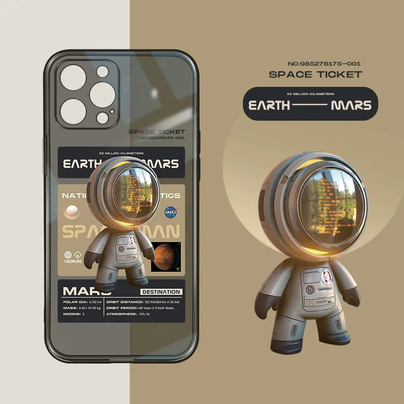 Black TPU iPhone case showing Mars ticket design pattern on back