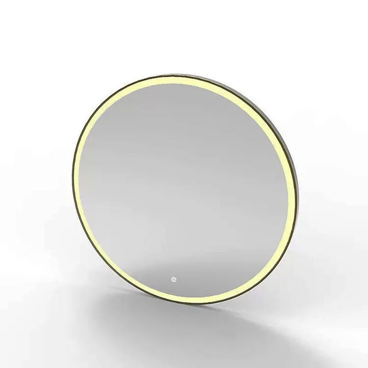 Round black frame LED bathroom makeup mirror with wall mounting