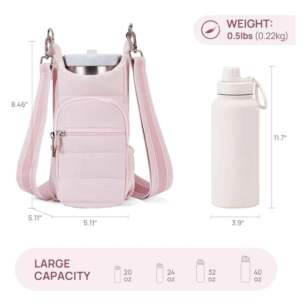 Cloth bicycle water bottle bag in modern simplicity style shown in black, pink, and beige colour options