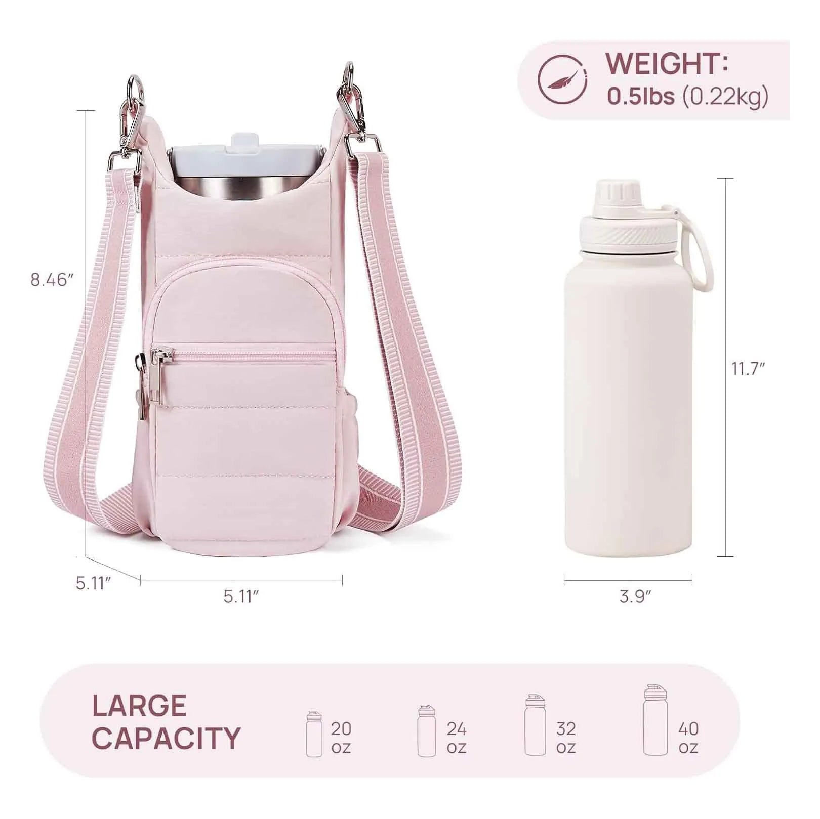 Cloth bicycle water bottle bag in modern simplicity style shown in black, pink, and beige colour options