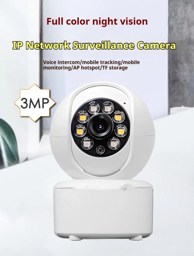 1080p HD panorama home security camera with dual lights on a white ceiling mount