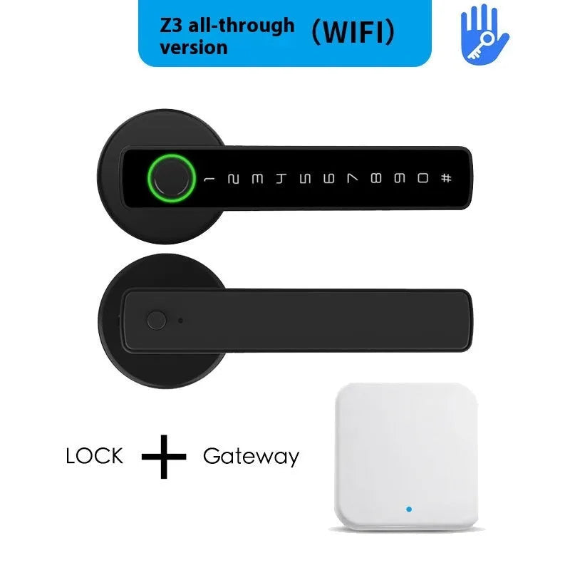 Black smart door lock with spherical handle for indoor wooden doors with fingerprint and card access
