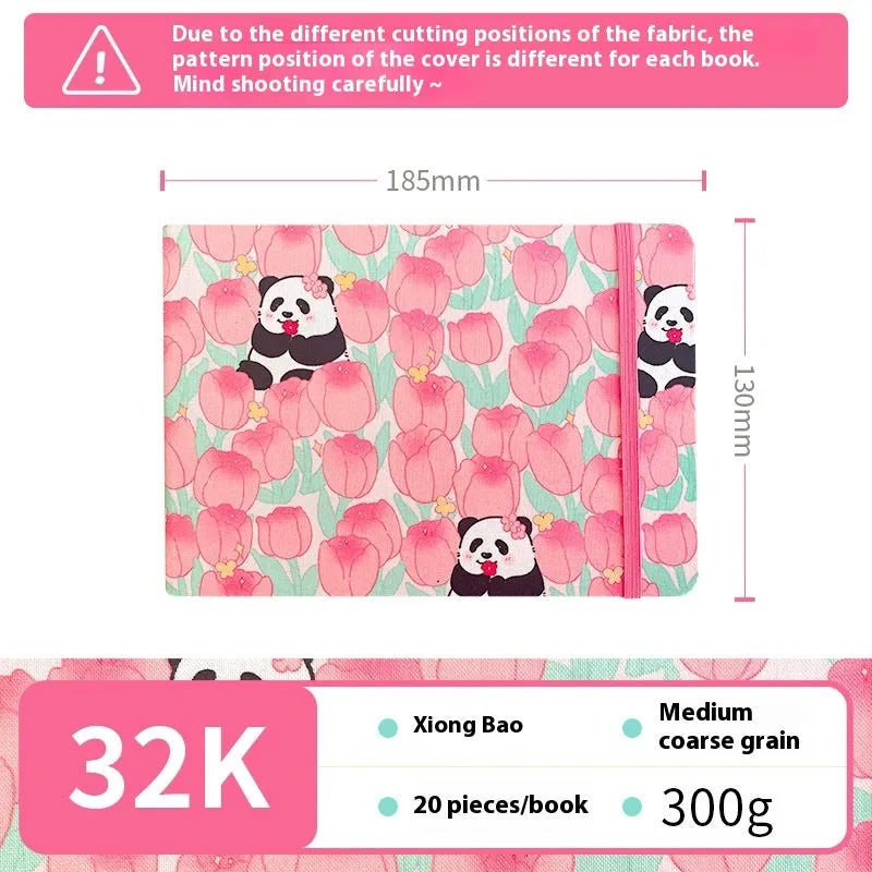 Feiluniao handmade fabric watercolour sketchbook with decorative cover, shown at 185mm length.
