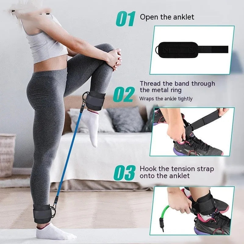 TPE resistance band set with three tension levels and foot loops for fitness exercises