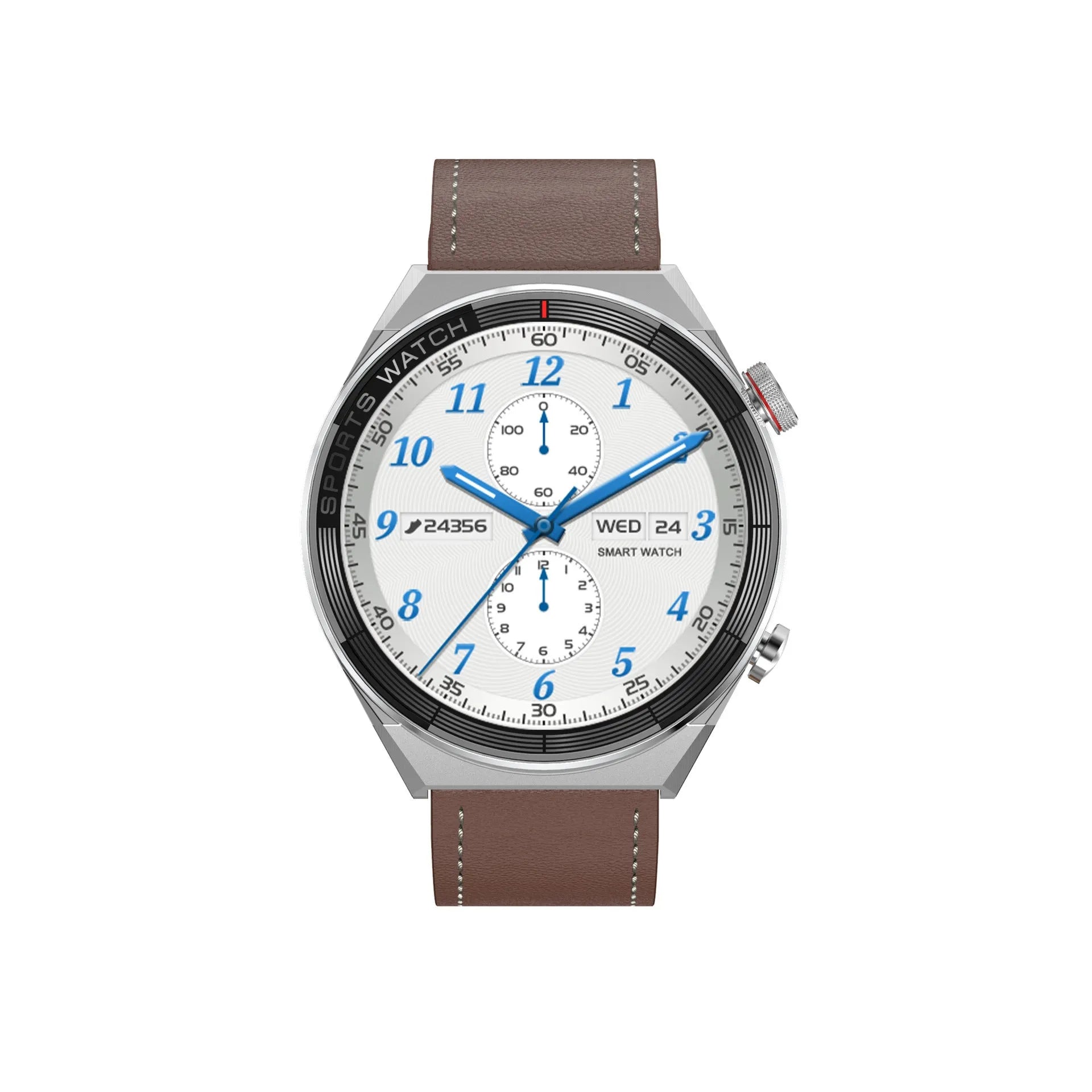 Large screen Bluetooth smart watch showing call notification on HD display with leather strap