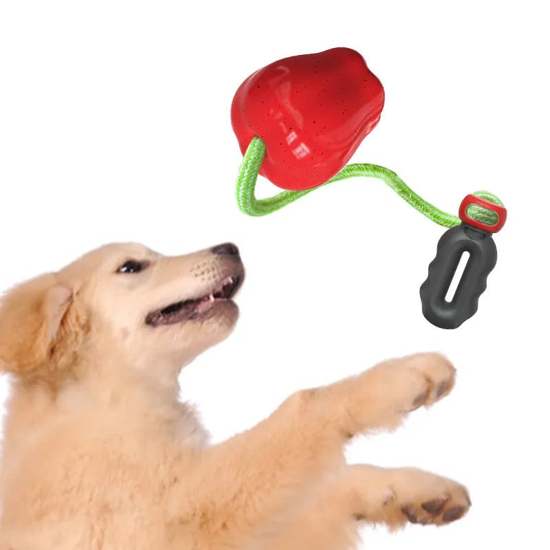 Green plastic dog molar toy with food dropping ball design for dental exercise