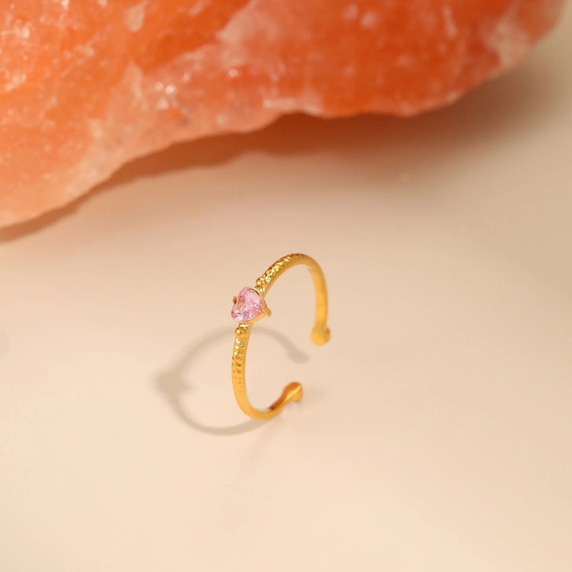 Open ended stainless steel ring with geometric heart shape and zircon detailing in choice of colours