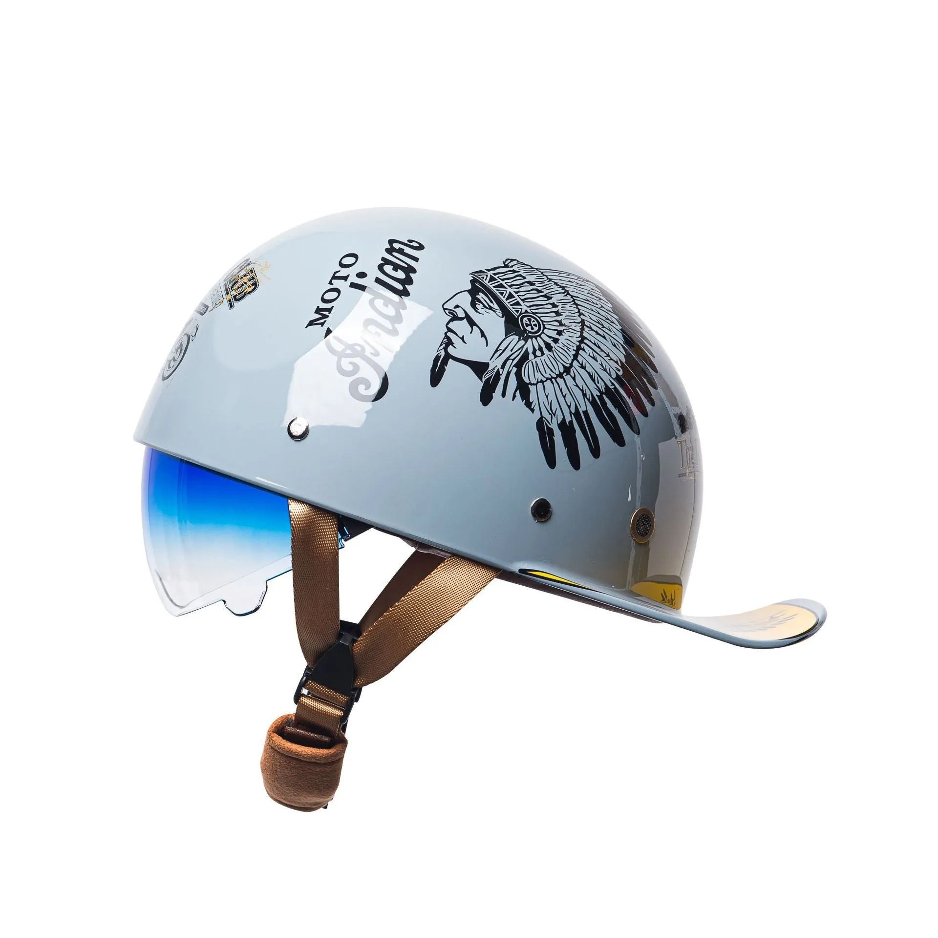 Retro half helmet for electric bicycles in bright black gradient blue colour