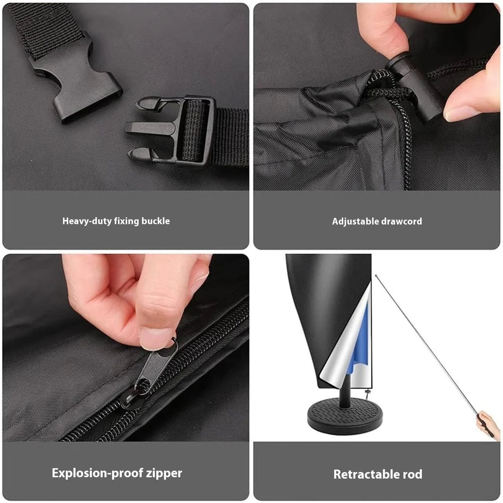 Grey waterproof Oxford cloth cover for a large outdoor offset umbrella.