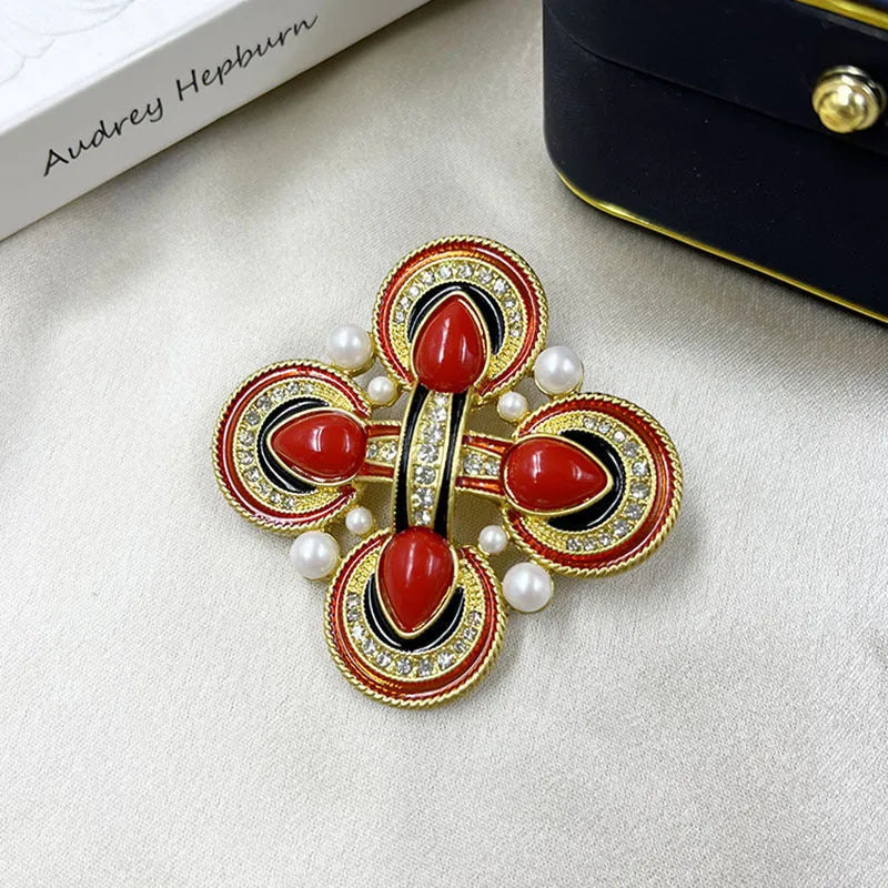 Medieval baroque cross crystal brooch in zinc alloy with vintage styling