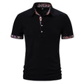 Men's cotton blend polo shirt with colour stitching on turnover collar in white, black, or navy blue