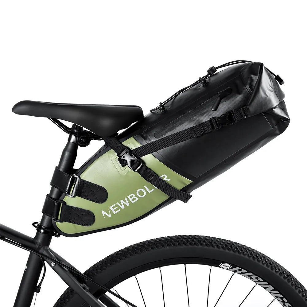 Waterproof PVC bicycle tail bag with 13 litre capacity for cycling equipment storage