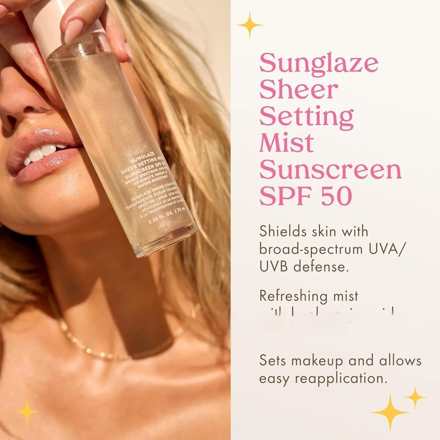 75ml bottle of moisturising facial spray with fine mist nozzle for skincare hydration