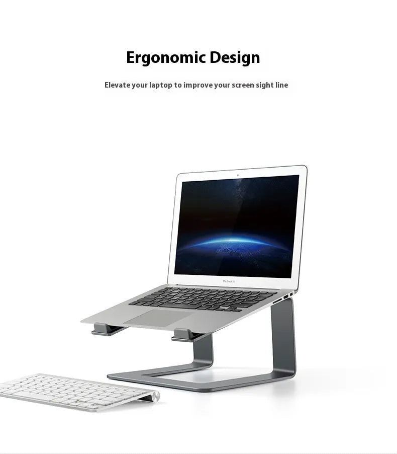 Aluminium alloy laptop stand in black colour on desktop