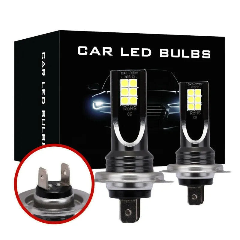 H7 110W 12SMD 3030 LED car fog light bulb with white aluminium housing.