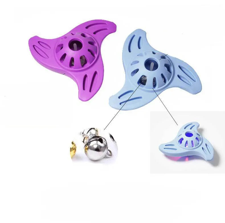 Blue plastic boomerang-shaped dog chew toy with textured molar edges for medium and large breed dogs