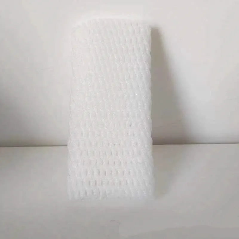 White foam fruit protection nets showing different sizes for apples, pears and peaches
