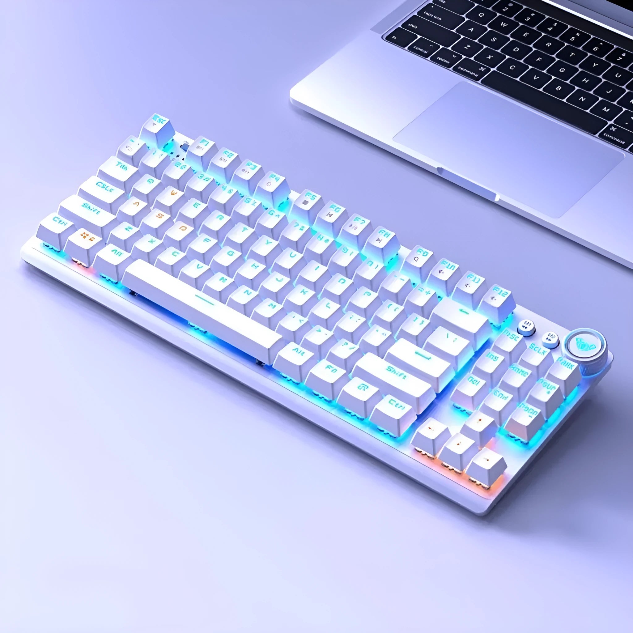 Tarantula wireless mechanical keyboard with side engraving and metal case, showing multiple colour options.