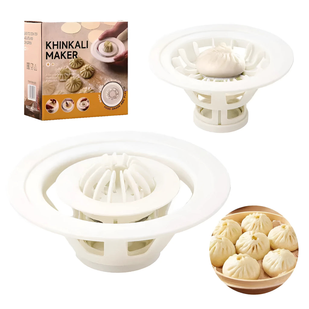 Set of four black ABS plastic steamed bun moulds with ergonomic handles for shaping baozi, dumplings and shaomai
